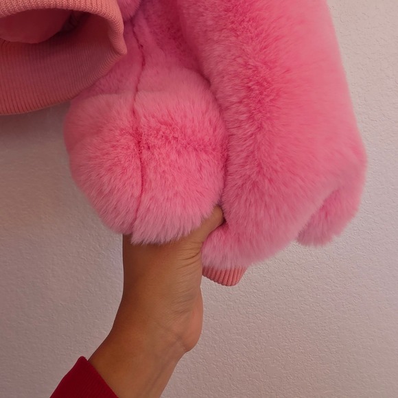 Azalea Wang Pink Faux Fur Cropped Bomber Jacket Womens LARGE - Picture 7 of 7